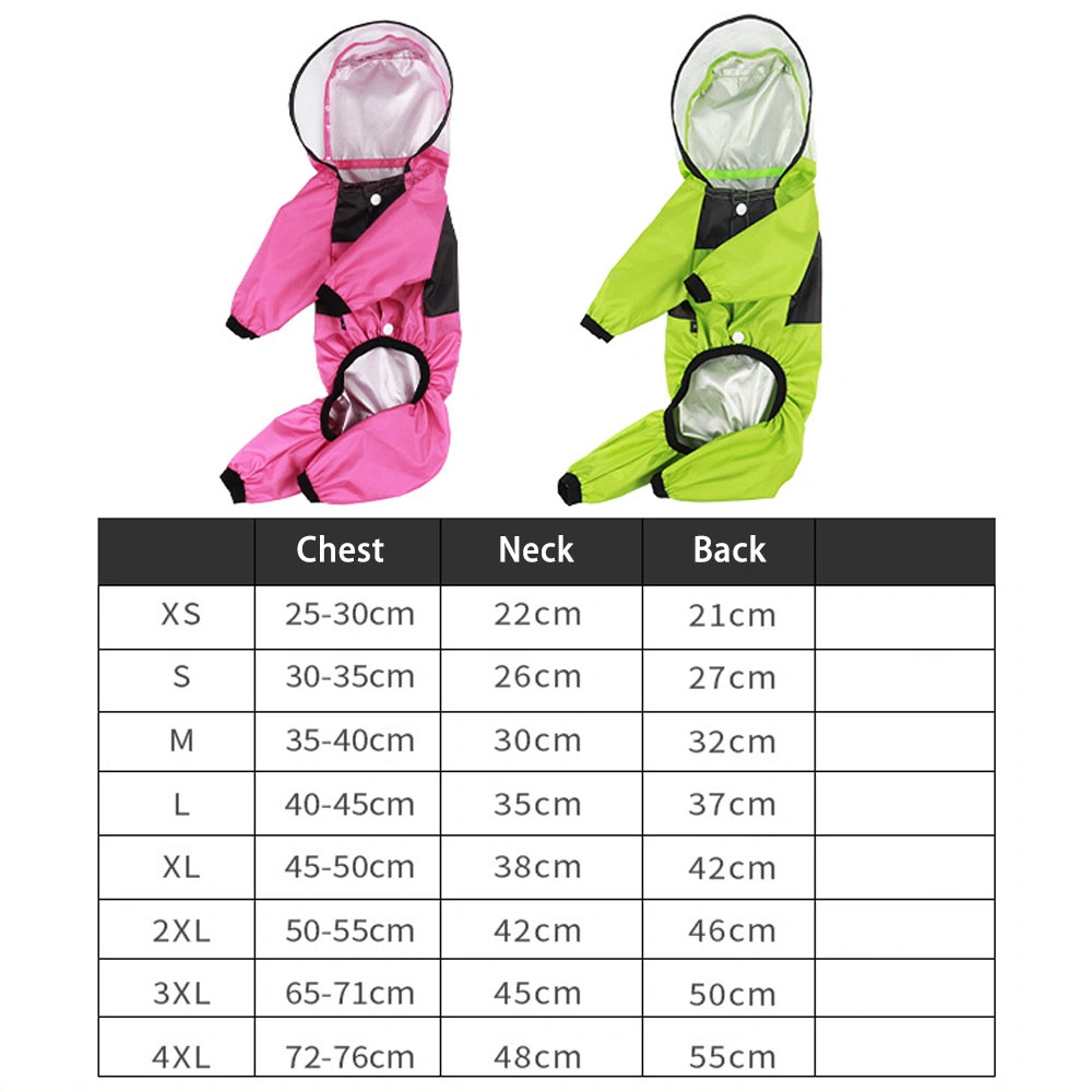 Wholesale Custom Waterproof Large Dog Rain Coat Jacket Reflective Adjustable Pet Dog Raincoat with Hood