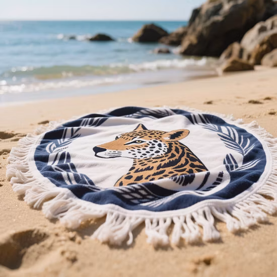 Serviette de plage à impression régulière/personnalisée, vente en gros, avec serviette de plage Extra Large en microfibre ronde ou rectangulaire