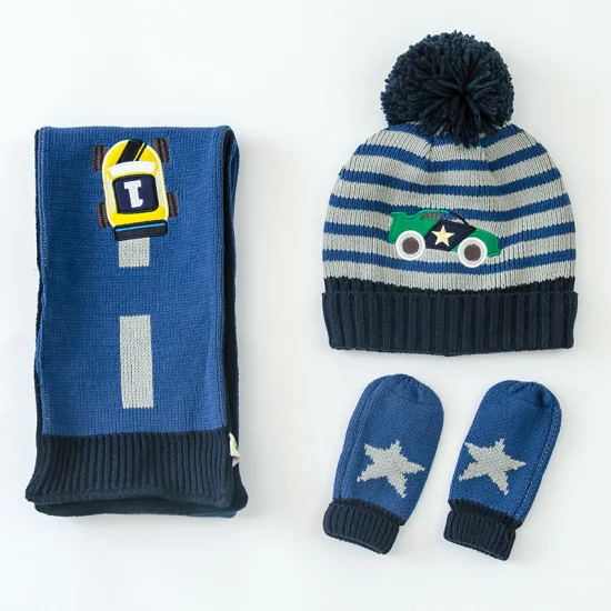 Ensembles de gants d'écharpe de chapeau d'enfants de mode 100% coton