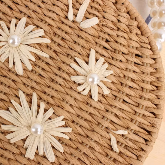 Sac à main de plage tissé à la main pour femmes, fourre-tout avec Message, fourre-tout rond en paille, été, 2021